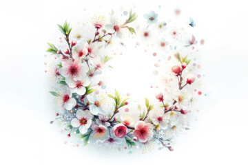 spring bloom flying movement around copy space it middle frame isolated on white background. ai generative
