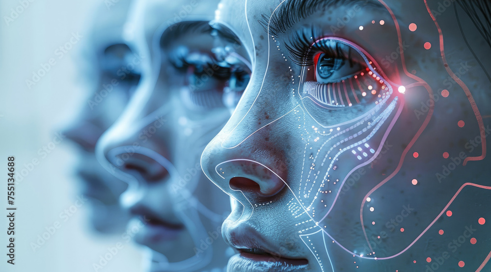 Poster authentication by facial recognition concept. biometric. security system. generative ai.