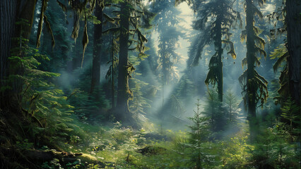 Misty Morning: The Dense Evergreen Forest of the Pacific Northwest