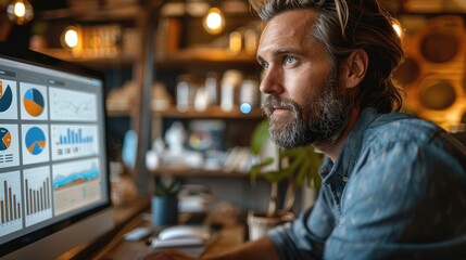A small business owner looking at a computer screen, showing a cloud-based accounting software interface. Generative AI.