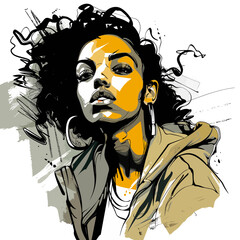 Vector illustration of a beautiful African American woman with headphones.