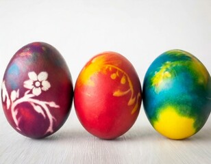 Three colorful handmade easter eggs isolated on a white