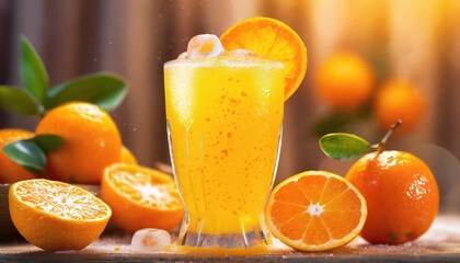 Yellow orange bubble drink with orange and tangerine.