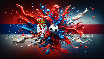 liquify country flags of Serbia and England splash towards each other, with a soccer ball in the middle, football EM 2024, Group phase matchday 1, Generative ai