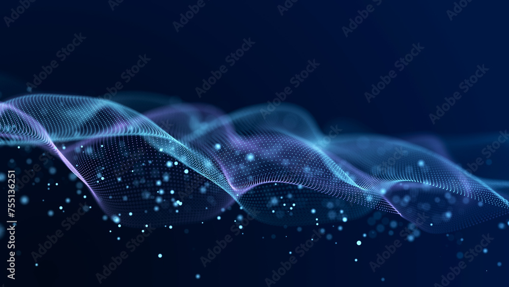 Leinwandbilder Big data visualization. The musical stream of sounds. Abstract background with interweaving of dots . 3D rendering.