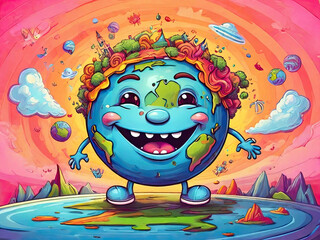 Happy Earth planet. World environment day creative concept.