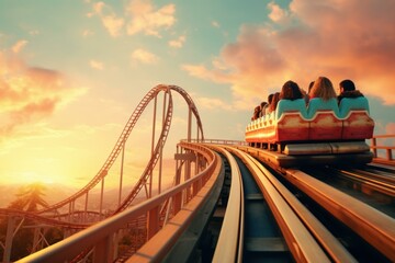 Unpredictable Roller coaster summer. Sky carnival. Generate Ai