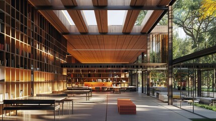 A contemporary craft house with a fa? section ade covered in vertical bands of wood and glass,...
