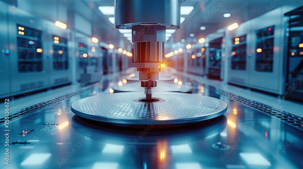 Poster manufacturing wafers using lithography machines. generative ai.