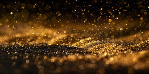 This image features a dynamic golden wave with sparkling particles and a beautiful bokeh effect, symbolizing energy and motion