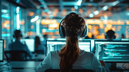 Group of people using computers and making calculations, in the style of code-based creations. Generative AI.