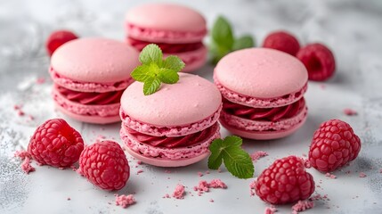 Bakery Bliss: Closeup of Colorful Raspberry Macaroons. Generative AI