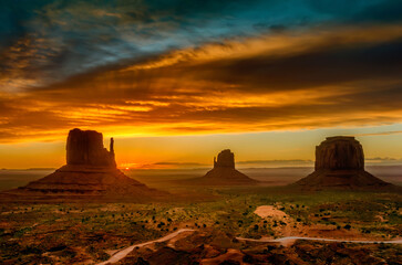 Sunrise view in the Monument valley. USA. - 755138247
