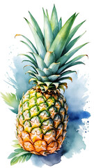 Tropical pineapple. Watercolor illustration. Exotic fruit