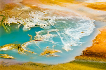 Abstract nature background. Texture of Porcelain Basin in Yellowstone national park, USA - 755138694