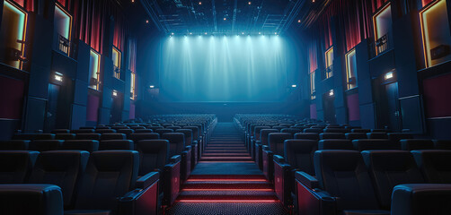 The cinema with modern design in the dark. Generative AI. - obrazy, fototapety, plakaty