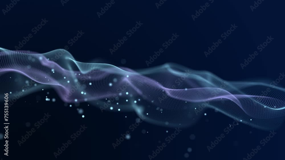 Aufkleber Big data visualization. The musical stream of sounds. Abstract background with interweaving of dots . 3D rendering. Seamless loop.