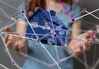 home data. Digital cyberspace with particles and Digital data network connections concept. - 3d