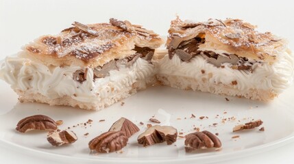 a close up of a dessert on a plate with a bite taken out of the top of the pie and the rest of the pie on the plate with the rest of the rest of the pie in the rest of the rest of the pie.