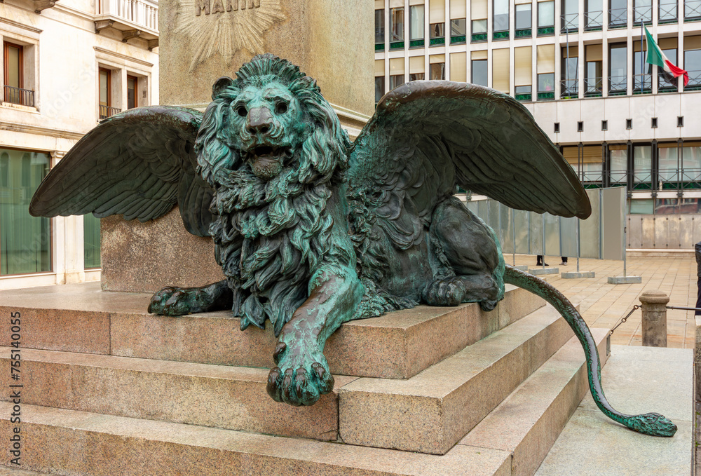 Wall mural winged lion sculpture on manin square, venice, italy