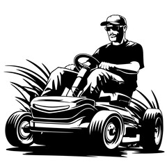 man riding zero turn lawn mower - obrazy, fototapety, plakaty