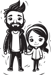 Precious Bond Cartoon Logo Icon Joyful Journeys Father and Daughter Vector Design