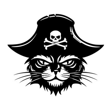Pirate cat with hat and skull