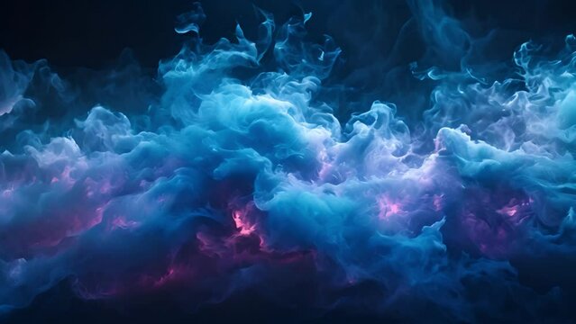 Blue smoke Cold air flow from air conditioner effect. Isolated air light effect with blue rays. Blue wind waves fresh cold air blowing effect Mystery abstract background 4k video beauty