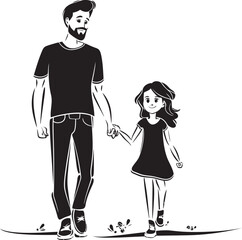 Joyful Together Cartoon Logo Symbol Happy Hearts Happy Father and Daughter Vector