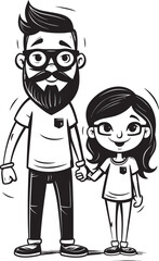 Smiles and Sunshine Cartoon Logo Vector Design Family Fun Father and Daughter Emblem