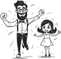 Loving Duo Father Daughter Vector Icon Happy Family Cartoon Logo Emblem