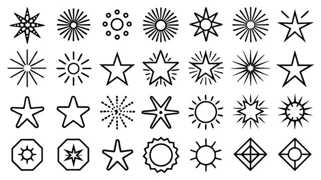 Star burst sticker vector set. Stars collection. Star icons. Starburst flower sale badge. Star blank label, stickers emblem. Shine symbol illustration. Sun ray frames, quality signs, sale icon