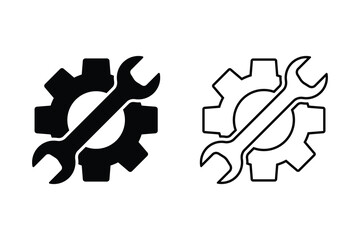 Gear and wrench symbols vector illustration, maintenance icons