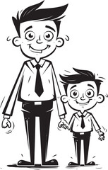 Daddys Delight Cartoon Emblematic Symbol Family Harmony Happy Dad and Son Emblem