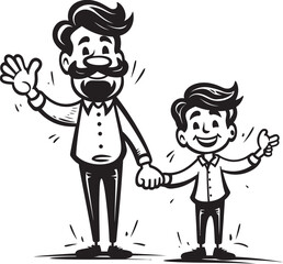 Sweet Smiles Cartoon Iconic Graphic Playful Partners Father Son Vector Emblem