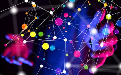 Global network. Blockchain. 3D illustration. Neural networks and artificial intelligence. Abstract ...