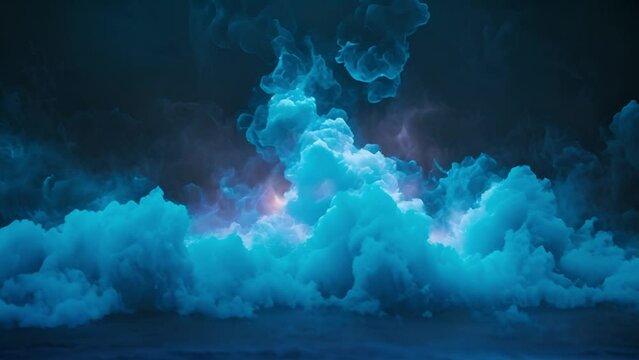 Blue smoke Cold air flow from air conditioner effect. Isolated air light effect with blue rays. Blue wind waves fresh cold air blowing effect Mystery abstract background 4k video beauty