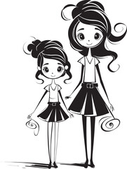 Joyful Mommy Daughter Bond Cartoon Emblem Family Fun Moments Happy Mom and Daughter Icon