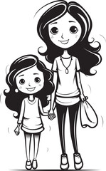 Joyful Journeys Cartoon Vector Emblem Cheerful Moments Mother Daughter Emblematic Emblem