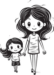 Joyous Connection Mother Daughter Emblematic Design Moms Little Princess Cartoon Emblematic Emblem