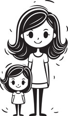 Playful Partners Cartoon Iconic Design Heartfelt Bond Mother Daughter Vector Emblem