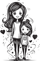 Playful Partners Mother Daughter Vector Design Heartfelt Bond Cartoon Iconic Design