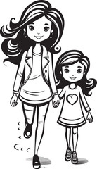 Moms Joyride Happy Mom and Daughter Symbol Blissful Bond Cartoon Emblematic Emblem