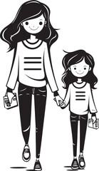 Family Fun Cartoon Emblematic Design Joyous Connection Mother Daughter Iconic Symbol