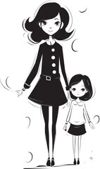 Cheerful Mommy Moments Cartoon Emblematic Bond Joyful Maternal Love Mother Daughter Vector Icon