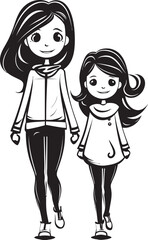 Loving Moments Happy Mom and Daughter Vector Family Fun Festivities Cartoon Logo Icon