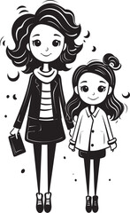 Moms Little Princess Cartoon Emblematic Design Blissful Bond Mother Daughter Vector Emblem