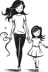 Joyous Journey Cartoon Vector Emblem Moms Cheerful Spirit Mother Daughter Emblematic Design