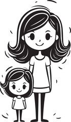 Blissful Bond Happy Mom and Daughter Logo Radiant Mother Daughter Love Cartoon Vector Design