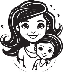 Family Fun Adventures Cartoon Iconic Emblem Cherished Memories Mother Daughter Vector Design